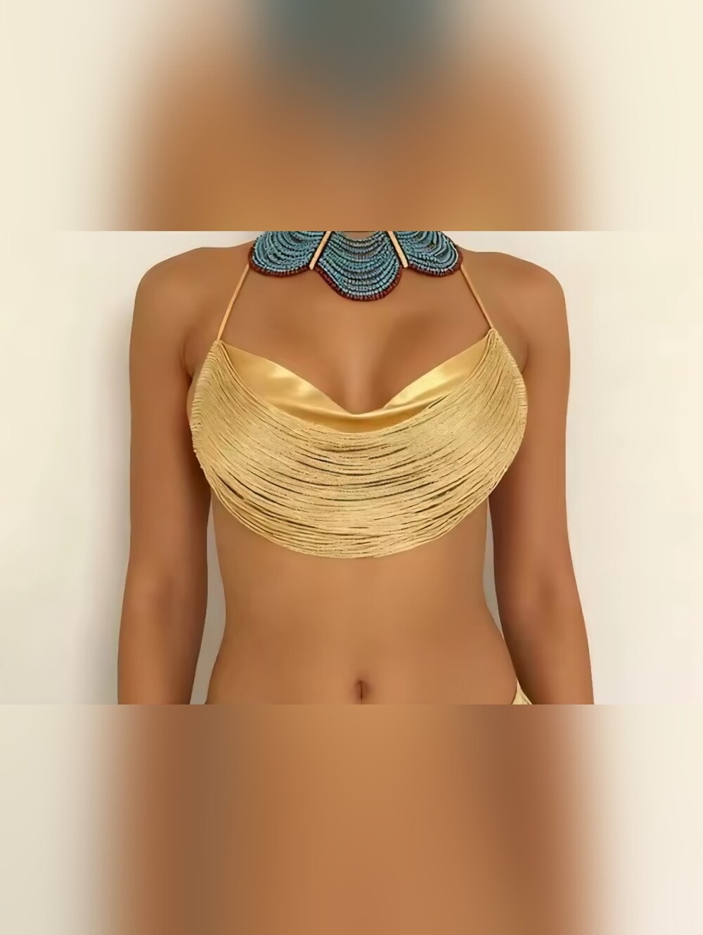 Gold Fringe Halter Crop Top